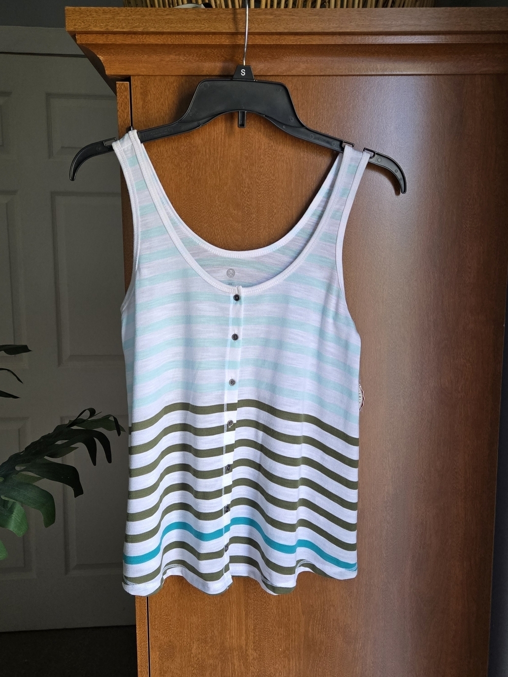 SO Striped Sleeveless Tank in Light Blue, White and Olive